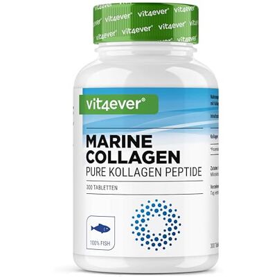 Vit4ever Collagène marin 300 comprimés 3000 mg par portion journalière Premium : 100% collagène de poisson hydrolysé peptide de type 1 Fish Collagen Hautement dosé Vit4ever Collagène marin 300 comprimés 3000 mg par portion journalière Premium : 100% collagène de poisson hydrolysé peptide de type 1 Fish Collagen Hautement dosé