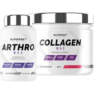 SUPERSET NUTRITION Pack Mobilité Arthro Max (100 Caps) Collagen Max (350g) Pastèque SUPERSET NUTRITION Pack Mobilité Arthro Max (100 Caps) Collagen Max (350g) Pastèque