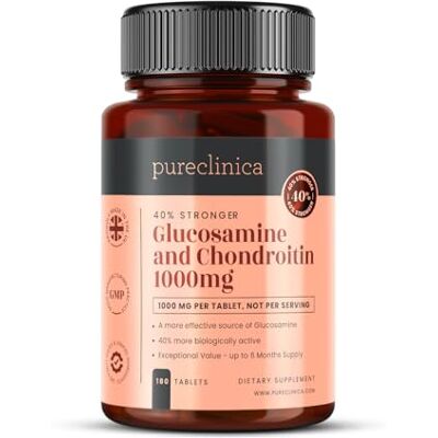 pureclinica Glucosamine HCL & Chondroïtine 1000mg x 180 comprimés (stock pour 6 mois) Le plus efficace et biologiquement actif : chondroïtine 90%, glucosamine HCL 83,1% pureclinica Glucosamine HCL & Chondroïtine 1000mg x 180 comprimés (stock pour 6 mois) Le plus efficace et biologiquement actif : chondroïtine 90%, glucosamine HCL 83,1%
