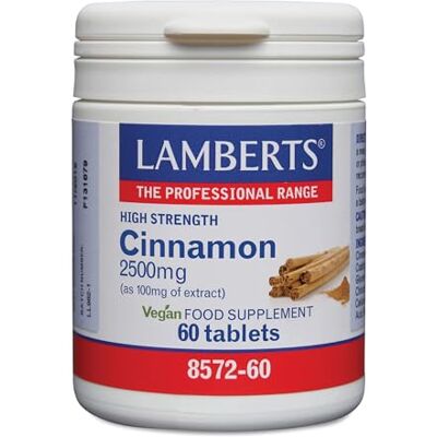 Lamberts Cannelle 2500 mg Extrait standardisé 25:1 d'écorce de cannelle Cassia 62-73 % de cinnamaldéhyde Faible en coumarine 60 comprimés Qualité pharmaceutique GMP Lamberts Cannelle 2500 mg Extrait standardisé 25:1 d'écorce de cannelle Cassia 62-73 % de cinnamaldéhyde Faible en coumarine 60 comprimés Qualité pharmaceutique GMP