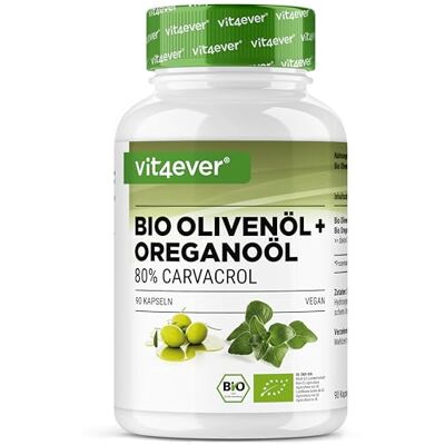 Vit4ever Huile d’origan biologique et carvacrol 80 mg 90 capsules avec huile d’olive vierge issue de culture contrôlée Origan grec hautement dosé Végan Vit4ever Huile d’origan biologique et carvacrol 80 mg 90 capsules avec huile d’olive vierge issue de culture contrôlée Origan grec hautement dosé Végan