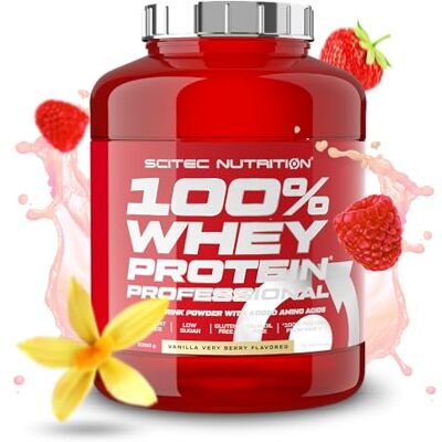 Scitec Nutrition 100% Whey Protein Professional Complexe de whey Concentré et isolat de lactosérum avec enzymes digestives protéines pour les muscles 2,35 kg, Vanille-Very Berry Scitec Nutrition 100% Whey Protein Professional Complexe de whey Concentré et isolat de lactosérum avec enzymes digestives protéines pour les muscles 2,35 kg, Vanille-Very Berry
