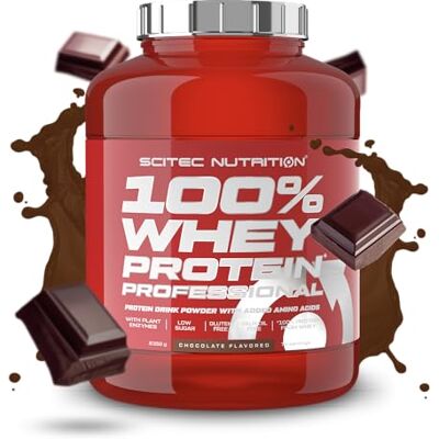 Scitec Nutrition 100% Whey Protein Professional Complexe de whey Concentré et isolat de lactosérum avec enzymes digestives protéines pour les muscles 2,35 kg, Chocolat Scitec Nutrition 100% Whey Protein Professional Complexe de whey Concentré et isolat de lactosérum avec enzymes digestives protéines pour les muscles 2,35 kg, Chocolat
