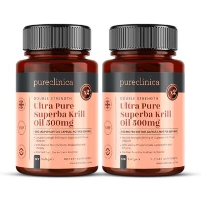 pureclinica Huile de Krill Ultra Pure 500mg x 240 gélules (2 bouteilles) provenant des eaux non polluées de l'Antarctique et riche en Astaxanthine et Oméga-3 pureclinica Huile de Krill Ultra Pure 500mg x 240 gélules (2 bouteilles) provenant des eaux non polluées de l'Antarctique et riche en Astaxanthine et Oméga-3