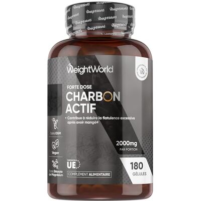 WeightWorld Charbon Actif Végétal 2000mg,180 Gélules Vegan sans OGM, 1 Mois d’Approvisionnement, le charbon actif contribue à réduire les flatulences excessives après les repas (EFSA) WeightWorld Charbon Actif Végétal 2000mg,180 Gélules Vegan sans OGM, 1 Mois d’Approvisionnement, le charbon actif contribue à réduire les flatulences excessives après les repas (EFSA)