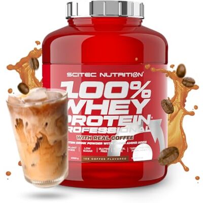 Scitec Nutrition 100% Whey Protein Professional Complexe de whey Concentré et isolat de lactosérum avec enzymes digestives protéines pour les muscles 2,35 kg, Café glacé Scitec Nutrition 100% Whey Protein Professional Complexe de whey Concentré et isolat de lactosérum avec enzymes digestives protéines pour les muscles 2,35 kg, Café glacé
