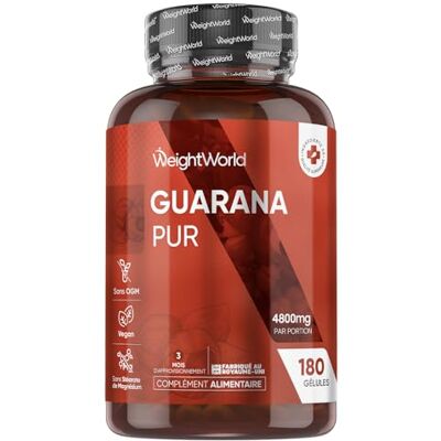 WeightWorld Guarana 4800 Mg 180 Gélules Vegan pour 3 Mois Source Naturelle de Caféine, Vitamine C, E, A, B1, B2, Calcium Alternative au Guarana en Poudre & Café Régulier, sans Stéarate de Magnésium WeightWorld Guarana 4800 Mg 180 Gélules Vegan pour 3 Mois Source Naturelle de Caféine, Vitamine C, E, A, B1, B2, Calcium Alternative au Guarana en Poudre & Café Régulier, sans Stéarate de Magnésium