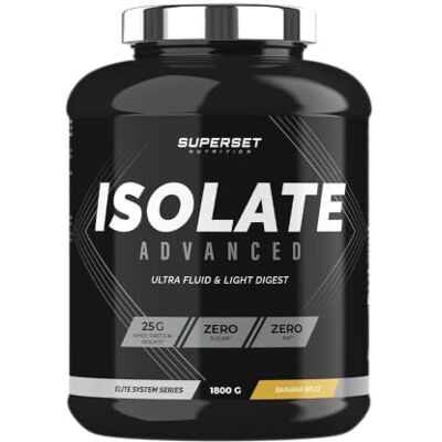 SUPERSET NUTRITION Zero Isolate Advanced (1,8kg) Whey Isolate en poudre Zero sucre, zero graisse Haute teneur en protéines, ultra-filtrée, enrichie en L-Glutamine Banana Split SUPERSET NUTRITION Zero Isolate Advanced (1,8kg) Whey Isolate en poudre Zero sucre, zero graisse Haute teneur en protéines, ultra-filtrée, enrichie en L-Glutamine Banana Split