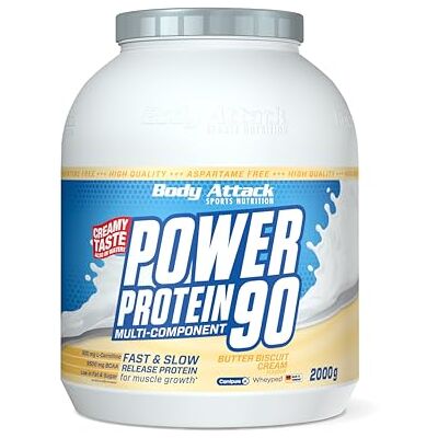 Body Attack POWER PROTEIN 90 – Biscuit au beurre – Boîte de 2 kg – Poudre de protéines multi-composants – Fabriqué en Allemagne – Avec BCAA, vitamines et L-carnitine – Goût extra crémeux, bonne Body Attack POWER PROTEIN 90 – Biscuit au beurre – Boîte de 2 kg – Poudre de protéines multi-composants – Fabriqué en Allemagne – Avec BCAA, vitamines et L-carnitine – Goût extra crémeux, bonne
