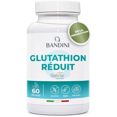 BANDINI ® Glutathion Fort 250 mg par Gélule L-Glutathion Setria Bioactif Réduit 60 Gélules Complément à Haut Dosage et Absorption Puissant Antioxydant Naturel Foie Capsules végétaliennes BANDINI ® Glutathion Fort 250 mg par Gélule L-Glutathion Setria Bioactif Réduit 60 Gélules Complément à Haut Dosage et Absorption Puissant Antioxydant Naturel Foie Capsules végétaliennes