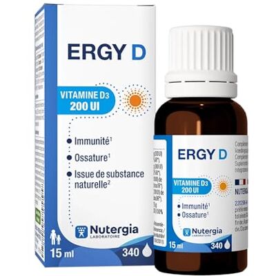 Nutergia Ergy D Vitamine D3 - Naturel, 15ml, Soutient Immunité & Os Nutergia Ergy D Vitamine D3 - Naturel, 15ml, Soutient Immunité & Os