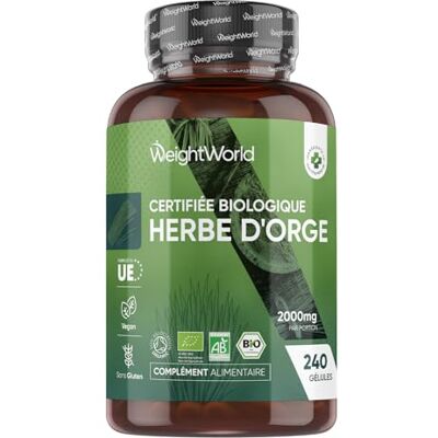 WeightWorld Herbe d'Orge Bio, 240 Gélules Vegan Multi-Usages, Superfood Greens Powder Orge en Poudre Bio 2000mg/Portion sans Stéarate de Magnésium, sans Gluten et sans OGM pour 2 Mois WeightWorld Herbe d'Orge Bio, 240 Gélules Vegan Multi-Usages, Superfood Greens Powder Orge en Poudre Bio 2000mg/Portion sans Stéarate de Magnésium, sans Gluten et sans OGM pour 2 Mois