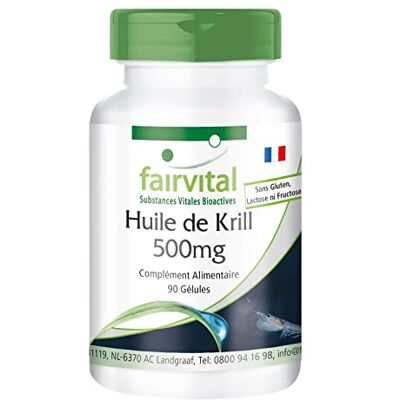 fairvital Capsules d'huile de krill 500mg, 90 LiCaps®, HAUTEMENT DOSÉ, Superba Antarctique, riche en EPA et DHA fairvital Capsules d'huile de krill 500mg, 90 LiCaps®, HAUTEMENT DOSÉ, Superba Antarctique, riche en EPA et DHA