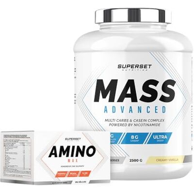 SUPERSET NUTRITION Programme Prise De Masse Débutant Mass Advanced 2,5kg Vanille Crémeuse Amino Max SUPERSET NUTRITION Programme Prise De Masse Débutant Mass Advanced 2,5kg Vanille Crémeuse Amino Max