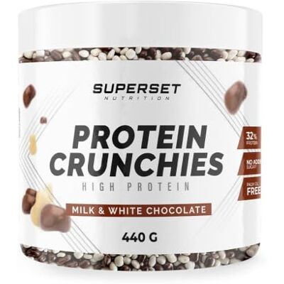 SUPERSET NUTRITION Protein Crunchies (440g) Desserts protéinés Billes chocolatées protéinées ultra gourmandes Chocolat au lait & Chocolat blanc SUPERSET NUTRITION Protein Crunchies (440g) Desserts protéinés Billes chocolatées protéinées ultra gourmandes Chocolat au lait & Chocolat blanc