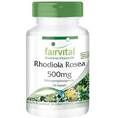 fairvital Gélules de Rhodiola Rosea 500mg, 120 gélules, faciles à avaler, extrait de racine de rhodiole, HAUTEMENT DOSÉ, végétalien, 3% de rosavine (15mg) / 1% de salidroside (5mg) fairvital Gélules de Rhodiola Rosea 500mg, 120 gélules, faciles à avaler, extrait de racine de rhodiole, HAUTEMENT DOSÉ, végétalien, 3% de rosavine (15mg) / 1% de salidroside (5mg)