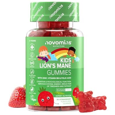 Novomins Kids Lion's Mane Gummies, 1000 mg, Zink, B6 En Foliumzuur, Vegan, Kindvriendelijke gummies, geschikt voor de dagelijkse routine, ondersteunt groei, energie en algemeen welzijn, 1 maand Novomins Kids Lion's Mane Gummies, 1000 mg, Zink, B6 En Foliumzuur, Vegan, Kindvriendelijke gummies, geschikt voor de dagelijkse routine, ondersteunt groei, energie en algemeen welzijn, 1 maand
