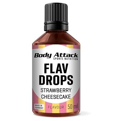 Body Attack Flav Drops® 50 ml Cheesecake à la fraise Gouttes aromatiques pour aliments Sans sucre Sans calories, végétalien et qualité Fabriqué en Allemagne Body Attack Flav Drops® 50 ml Cheesecake à la fraise Gouttes aromatiques pour aliments Sans sucre Sans calories, végétalien et qualité Fabriqué en Allemagne