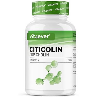 Vit4ever CDP Choline (Citicoline) 250 mg 180 Gélules Hautement Dosé et Forme Bioactive de Choline Vegan, sans additifs inutiles Vit4ever CDP Choline (Citicoline) 250 mg 180 Gélules Hautement Dosé et Forme Bioactive de Choline Vegan, sans additifs inutiles