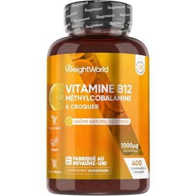 WeightWorld Vitamine B12 Methylcobalamin 1000 mcg Vegan Comprimés à Croquer 400 Micro-Comprimés de Vitamine B12 Methylcobalamine, Goût Citron, 1 An d'Approvisionnement, sans OGM, sans Gluten WeightWorld Vitamine B12 Methylcobalamin 1000 mcg Vegan Comprimés à Croquer 400 Micro-Comprimés de Vitamine B12 Methylcobalamine, Goût Citron, 1 An d'Approvisionnement, sans OGM, sans Gluten