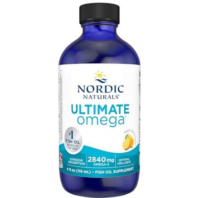 Nordic Naturals , Ultimate Omega, 2840mg Omega-3, Huile de Poisson avec EPA et DHA, Goût Citron, 119ml, Testé en Laboratoire, Sans Soja, Sans Gluten, Sans OGM Nordic Naturals , Ultimate Omega, 2840mg Omega-3, Huile de Poisson avec EPA et DHA, Goût Citron, 119ml, Testé en Laboratoire, Sans Soja, Sans Gluten, Sans OGM