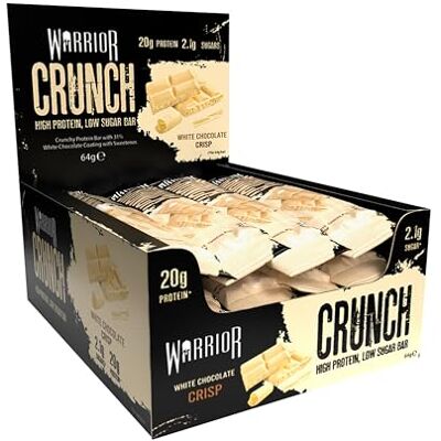 Warrior Crunch Lot de 12 barres protéinées à faible teneur en glucides et faible teneur en sucre Chocolat blanc 20 g Warrior Crunch Lot de 12 barres protéinées à faible teneur en glucides et faible teneur en sucre Chocolat blanc 20 g