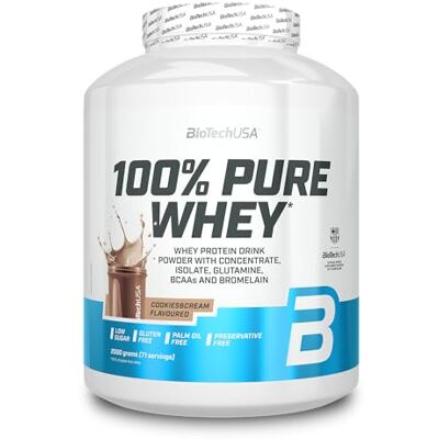 BioTechUSA 100% Pure Whey Poudre de protéines avec BCAA et Glutamine Sans gluten, sans huile de palme 21g de protéines par portion, 2 kg, Cookies & Cream BioTechUSA 100% Pure Whey Poudre de protéines avec BCAA et Glutamine Sans gluten, sans huile de palme 21g de protéines par portion, 2 kg, Cookies & Cream