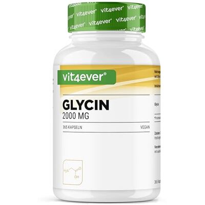 Vit4ever Glycine 365 Gélules Hautement Dosé Avec 2000 Mg Par Portion Journalière Très Haute Pureté Sans Additifs Vegan Vit4ever Glycine 365 Gélules Hautement Dosé Avec 2000 Mg Par Portion Journalière Très Haute Pureté Sans Additifs Vegan