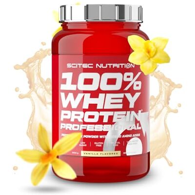Scitec Nutrition 100% Whey Protein Professional Complexe de whey Concentré et isolat de lactosérum avec enzymes digestives protéines pour les muscles 920 g, Vanille Scitec Nutrition 100% Whey Protein Professional Complexe de whey Concentré et isolat de lactosérum avec enzymes digestives protéines pour les muscles 920 g, Vanille