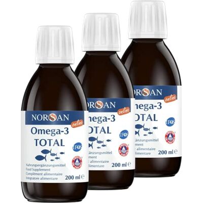 NORSAN Total Naturell Lot de 3 flacons d'huile de poisson oméga 3 (3 x 200 ml) – 2000 mg d'oméga 3 par portion – Huile de qualité supérieure 1120 mg d'EPA & 536 mg de DHA et 800 UI de vitamine D3 NORSAN Total Naturell Lot de 3 flacons d'huile de poisson oméga 3 (3 x 200 ml) – 2000 mg d'oméga 3 par portion – Huile de qualité supérieure 1120 mg d'EPA & 536 mg de DHA et 800 UI de vitamine D3