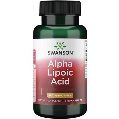 Swanson , Acide alpha-lipoïque, 60 gélules sans gluten, 600 mg d'acide alpha-lipoïque par dose, sans soja, sans OGM, goût neutre Swanson , Acide alpha-lipoïque, 60 gélules sans gluten, 600 mg d'acide alpha-lipoïque par dose, sans soja, sans OGM, goût neutre