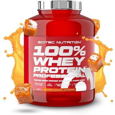 Scitec Nutrition 100% Whey Protein Professional Complexe de whey Concentré et isolat de lactosérum avec enzymes digestives protéines pour les muscles 2,35 kg, Caramel salé Scitec Nutrition 100% Whey Protein Professional Complexe de whey Concentré et isolat de lactosérum avec enzymes digestives protéines pour les muscles 2,35 kg, Caramel salé