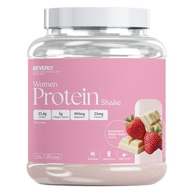 Beverly Women Protein Protéine de lactosérum spéciale pour femmes avec collagène marin, magnésium et vitamine E 1 kg 24 g de protéines par portion 33 portions (1 KG, CHOCOLAT BLANC FRAISE) Beverly Women Protein Protéine de lactosérum spéciale pour femmes avec collagène marin, magnésium et vitamine E 1 kg 24 g de protéines par portion 33 portions (1 KG, CHOCOLAT BLANC FRAISE)