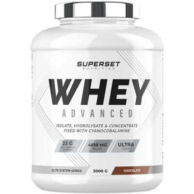 SUPERSET NUTRITION 100% Whey Proteine Advanced (2kg) Super Mix Concentrat + Isolat + Hydrolysat Whey protéine ultrafiltrée Chocolat SUPERSET NUTRITION 100% Whey Proteine Advanced (2kg) Super Mix Concentrat + Isolat + Hydrolysat Whey protéine ultrafiltrée Chocolat