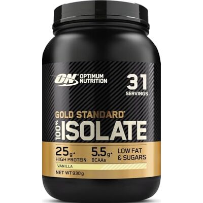 Optimum Nutrition Gold Standard 100% Isolat de Protéine de Whey en Poudre, Goût Vanille, 930g, 31 Doses Optimum Nutrition Gold Standard 100% Isolat de Protéine de Whey en Poudre, Goût Vanille, 930g, 31 Doses