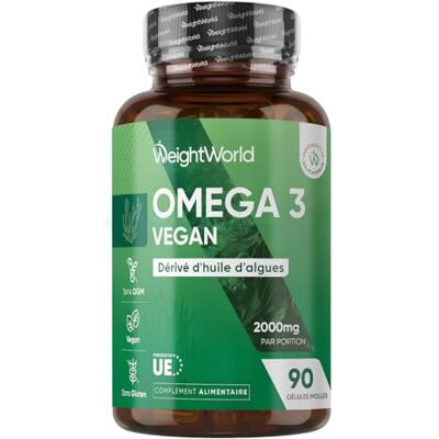 WeightWorld Omega 3 Vegan Huile d'Algues en Gelules 2000mg Omega 3 DHA EPA 90 Gélules Molles Vegan sans Huile de Poisson (Fish Oil) ni Huile de Krill WeightWorld Omega 3 Vegan Huile d'Algues en Gelules 2000mg Omega 3 DHA EPA 90 Gélules Molles Vegan sans Huile de Poisson (Fish Oil) ni Huile de Krill