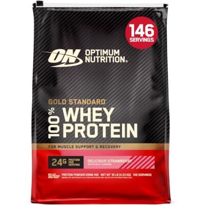 Optimum Nutrition Gold Standard 100% Whey Protéine en Poudre, 4,53 kg Delicious Strawberry, 146 Portions,24g de Protéines,BCAA,Soutient la Croissance et la Récupération Musculaires Optimum Nutrition Gold Standard 100% Whey Protéine en Poudre, 4,53 kg Delicious Strawberry, 146 Portions,24g de Protéines,BCAA,Soutient la Croissance et la Récupération Musculaires