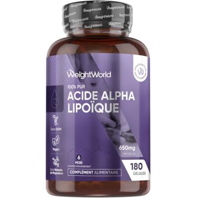 WeightWorld Acide Alpha-Lipoïque Pur ALA 650mg 180 Gélules Vegan AAL (pour 6 Mois) WeightWorld Acide Alpha-Lipoïque Pur ALA 650mg 180 Gélules Vegan AAL (pour 6 Mois)
