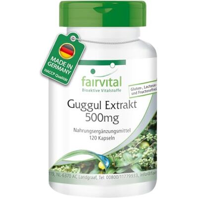 fairvital Extrait de guggul 500mg, 120 gélules, 5% de guggulstérones, qualité certifiée et hautement dosé, 100% végétalien, fabriqué en Allemagne fairvital Extrait de guggul 500mg, 120 gélules, 5% de guggulstérones, qualité certifiée et hautement dosé, 100% végétalien, fabriqué en Allemagne