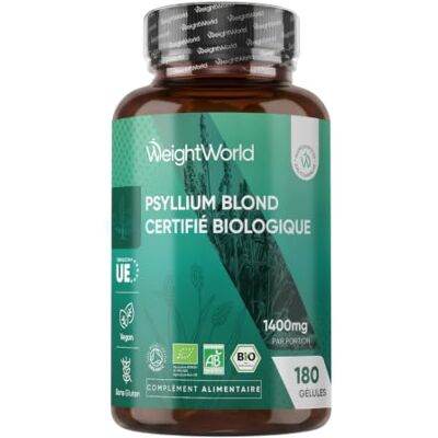 WeightWorld Psyllium Blond Bio 180 Gélules Vegan Multi-Usages (3 Mois) Plantago Ovata WeightWorld Psyllium Blond Bio 180 Gélules Vegan Multi-Usages (3 Mois) Plantago Ovata