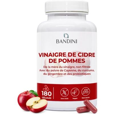 BANDINI ® Complexe Vinaigre De Cidre 1860mg Avec Mère 180 Gélules Vegan Enrichi en Probiotique Flore Intestinale, Gingembre, Piment de Cayenne, Curcuma Apple Cider Vinegar Complex Diet 2 mois BANDINI ® Complexe Vinaigre De Cidre 1860mg Avec Mère 180 Gélules Vegan Enrichi en Probiotique Flore Intestinale, Gingembre, Piment de Cayenne, Curcuma Apple Cider Vinegar Complex Diet 2 mois