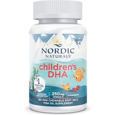 Nordic Naturals , Children's DHA, 250mg d'Oméga-3 d'Huile de Foie de Morue, Arôme Fraise, avec EPA et DHA, 180 Capsules molles, Sans Soja, Sans Gluten, Sans OGM Nordic Naturals , Children's DHA, 250mg d'Oméga-3 d'Huile de Foie de Morue, Arôme Fraise, avec EPA et DHA, 180 Capsules molles, Sans Soja, Sans Gluten, Sans OGM