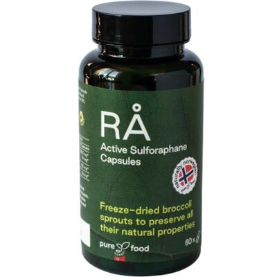 Pure RÅ Capsules actives de sulforaphane de Norvège 28500 mg de pousses de brocoli lyophilisées Sans extrait Capsules de brocoli à spectre complet actif 60 gélules Pure RÅ Capsules actives de sulforaphane de Norvège 28500 mg de pousses de brocoli lyophilisées Sans extrait Capsules de brocoli à spectre complet actif 60 gélules