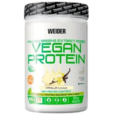 Weider Protéines végétaliennes (540 g) goût vanille. 23 g de protéines/dose, isolat de pois (pisane) et protéines de riz. Avec vitamine B12 et stévia. Sans gluten, sans sucre. Emballage 50% recyclé, Weider Protéines végétaliennes (540 g) goût vanille. 23 g de protéines/dose, isolat de pois (pisane) et protéines de riz. Avec vitamine B12 et stévia. Sans gluten, sans sucre. Emballage 50% recyclé,