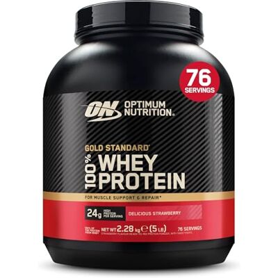 Optimum Nutrition Gold Standard 100% Whey Protéine en Poudre, 2,28 kg Delicious Strawberry, 76 Portions, 24g de Protéines,BCAA, Soutient la Croissance et la Récupération Musculaires Optimum Nutrition Gold Standard 100% Whey Protéine en Poudre, 2,28 kg Delicious Strawberry, 76 Portions, 24g de Protéines,BCAA, Soutient la Croissance et la Récupération Musculaires