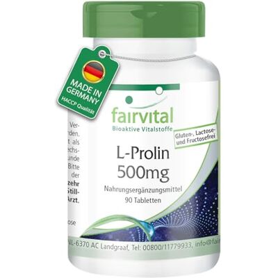 fairvital L-proline 500mg, 90 comprimés, HAUTEMENT DOSÉ, acide aminé, VÉGÉTALIEN fairvital L-proline 500mg, 90 comprimés, HAUTEMENT DOSÉ, acide aminé, VÉGÉTALIEN