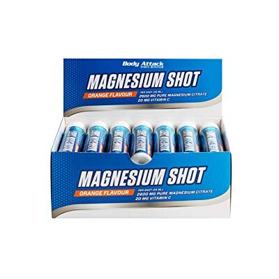 Body Attack Magnésium Shot, magnésium hautement dosé et liquide, 225 mg de magnésium, portion supplémentaire de vitamine C, 2600 mg de citrate de magnésium, pré-entraînement végétalien, fabriqué en Body Attack Magnésium Shot, magnésium hautement dosé et liquide, 225 mg de magnésium, portion supplémentaire de vitamine C, 2600 mg de citrate de magnésium, pré-entraînement végétalien, fabriqué en