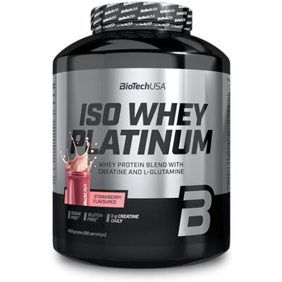 BioTechUSA Iso Whey Platinum Poudre de protéines de lactosérum isolées et concentrées 3 g de créatine par portion Avec zinc et vitamine B3 1816 g, Fraise BioTechUSA Iso Whey Platinum Poudre de protéines de lactosérum isolées et concentrées 3 g de créatine par portion Avec zinc et vitamine B3 1816 g, Fraise