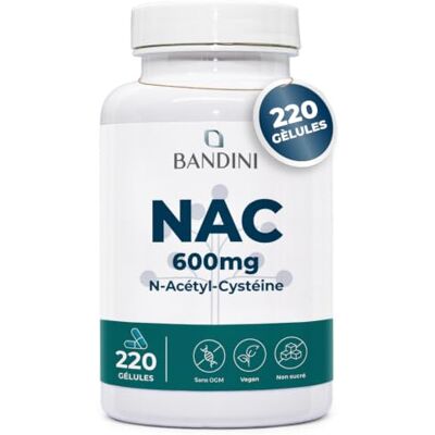 BANDINI ® NAC N-Acétyl-Cystéine 600mg 220 Gélules Synthèse du Glutathion N-Acetyl-Cysteine Complément Antioxydant- N Acétylcystéine Biodisponible Absorption Rapide Pour +7 Mois Sans Gluten BANDINI ® NAC N-Acétyl-Cystéine 600mg 220 Gélules Synthèse du Glutathion N-Acetyl-Cysteine Complément Antioxydant- N Acétylcystéine Biodisponible Absorption Rapide Pour +7 Mois Sans Gluten