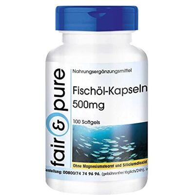 Pure Lot de 100 capsules d'huile de poisson 500 mg dose journalière Sans stéarate de magnésium Sans stéarate de magnésium Avec acides gras oméga-3 EPA DHA et vitamine E Complément Pure Lot de 100 capsules d'huile de poisson 500 mg dose journalière Sans stéarate de magnésium Sans stéarate de magnésium Avec acides gras oméga-3 EPA DHA et vitamine E Complément